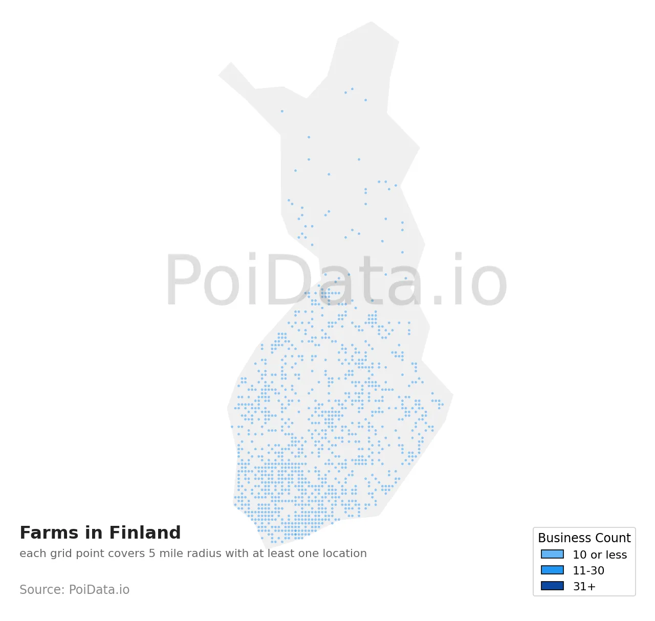 Farm density map for Finland