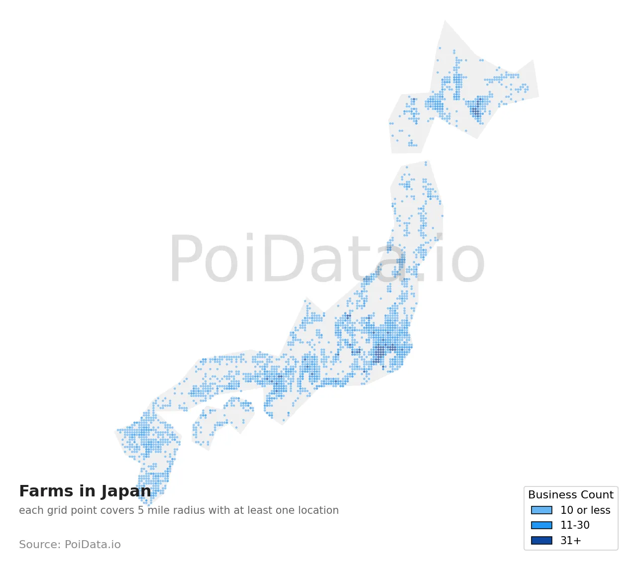 Farm density map for Japan