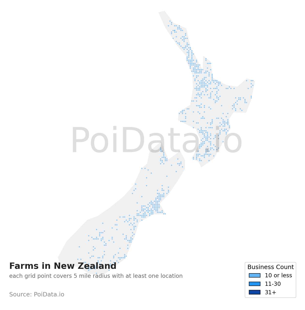Farm density map for New Zealand