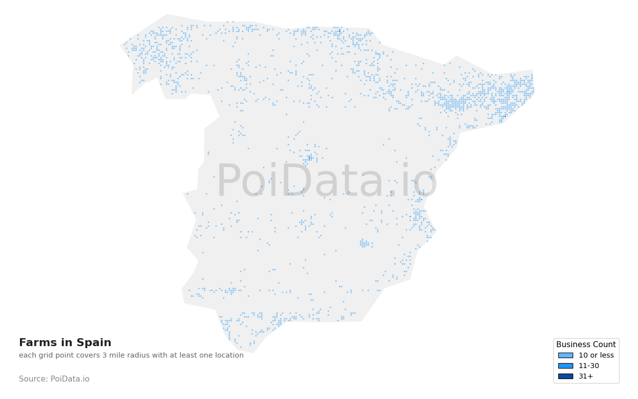 Farm density map for Spain