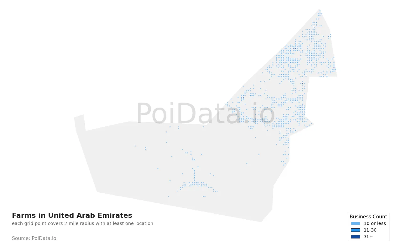 Farm density map for United Arab Emirates