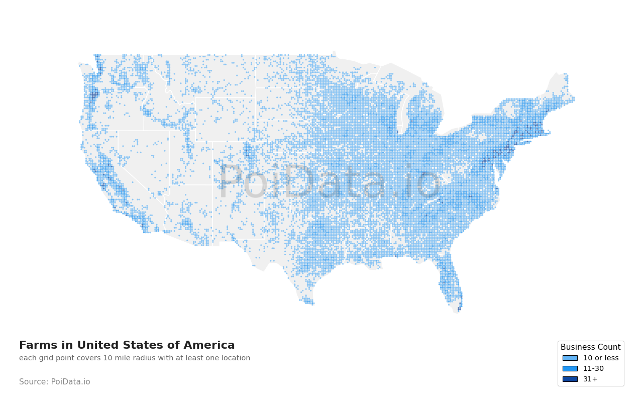 Farm density map for California, United States