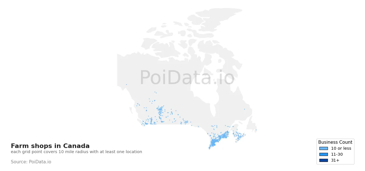 Farm shop density map for Canada