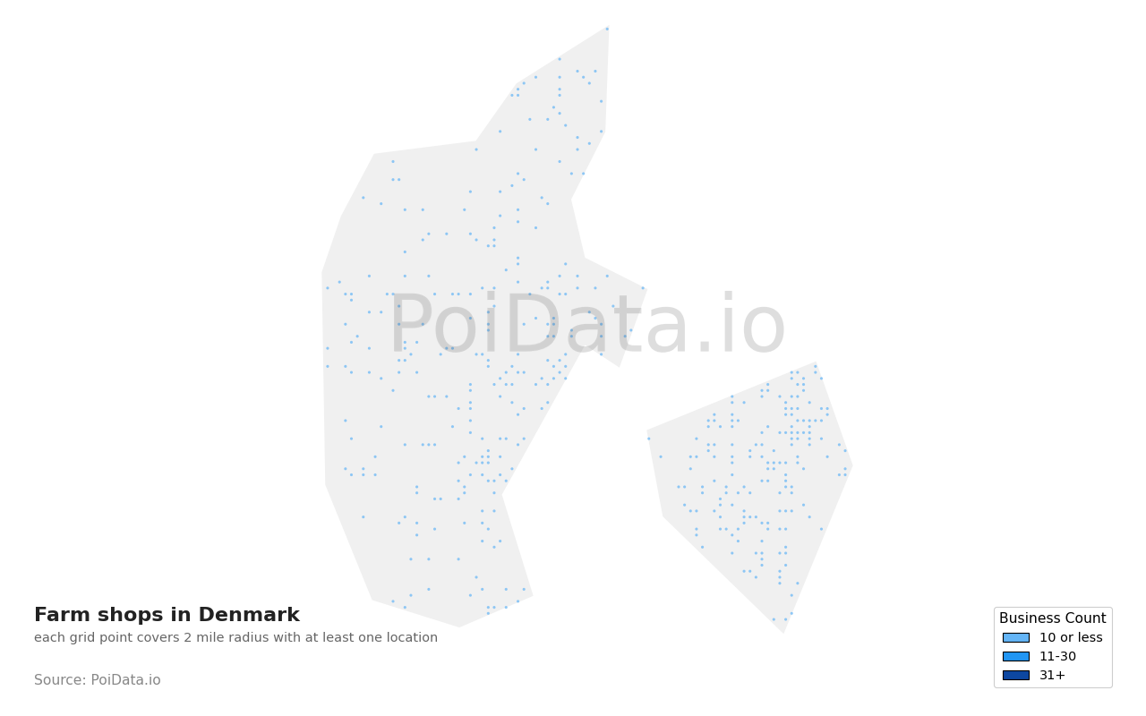 Farm shop density map for Denmark