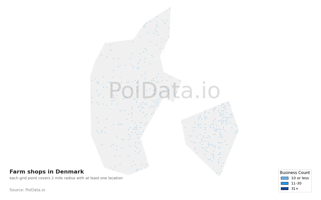 Farm shop density map for Denmark