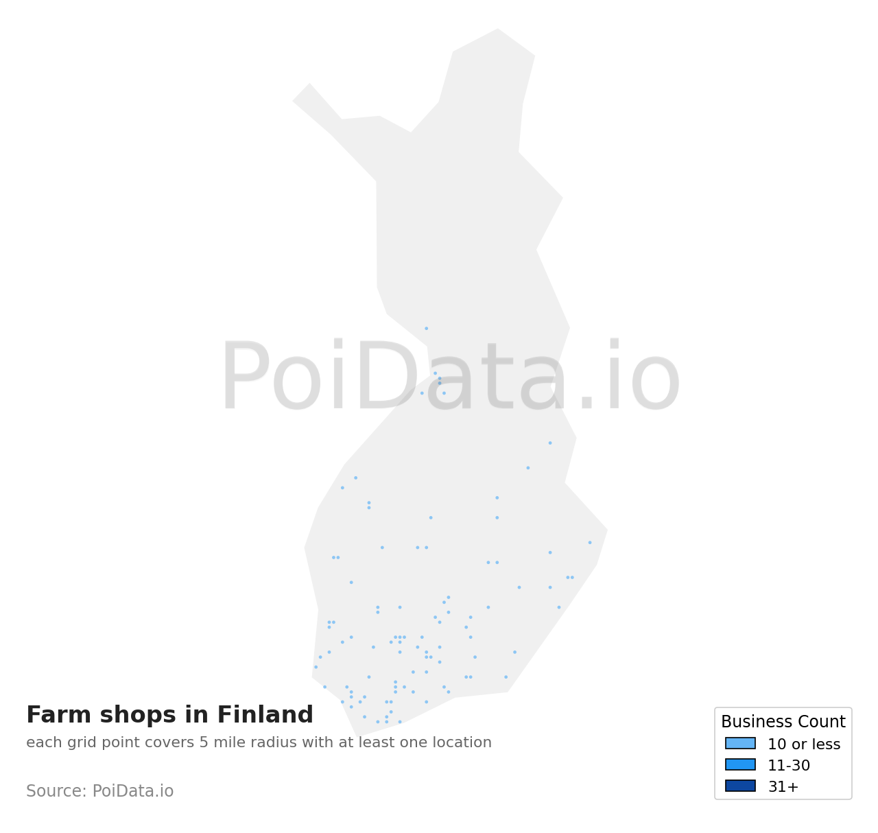 Farm shop density map for Finland