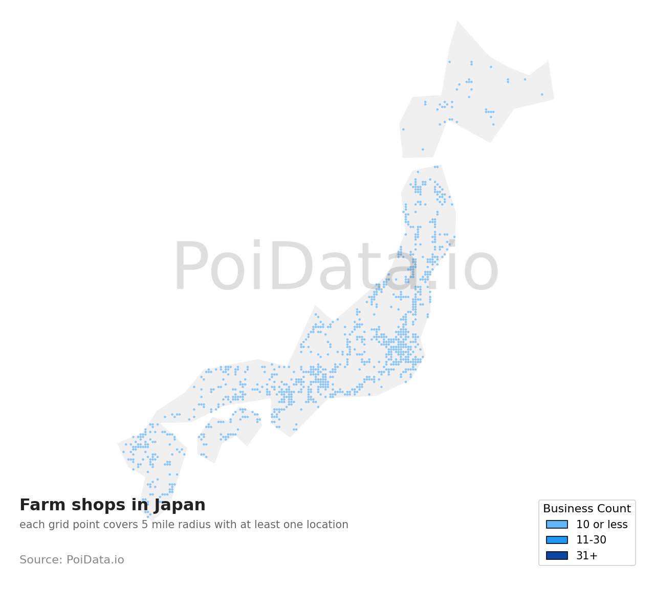 Farm shop density map for Japan