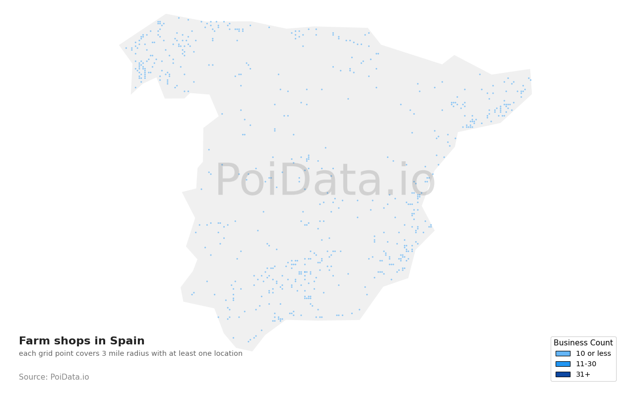 Farm shop density map for Spain