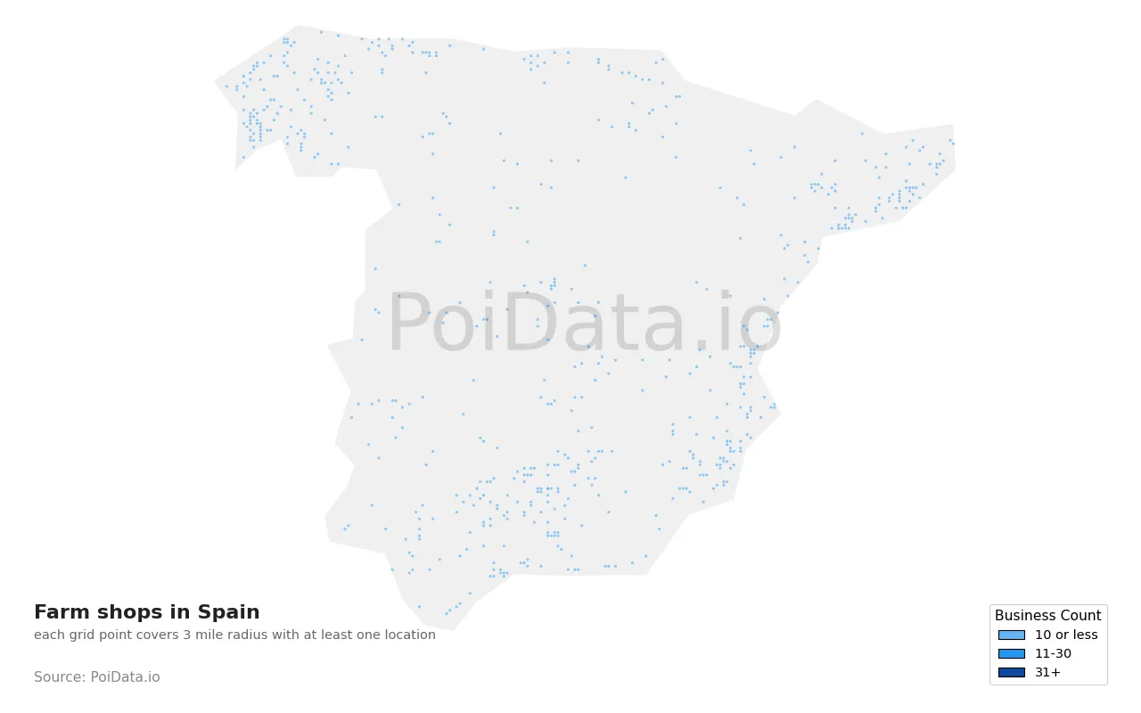 Farm shop density map for Spain