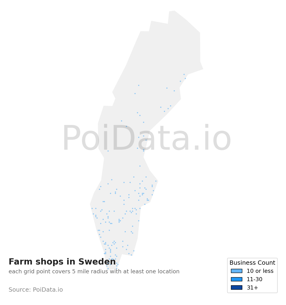 Farm shop density map for Sweden