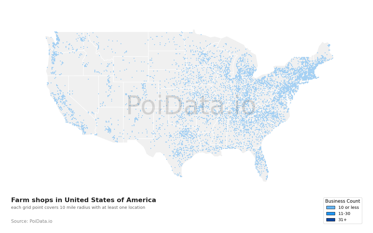 Farm shop density map for Massachusetts, United States