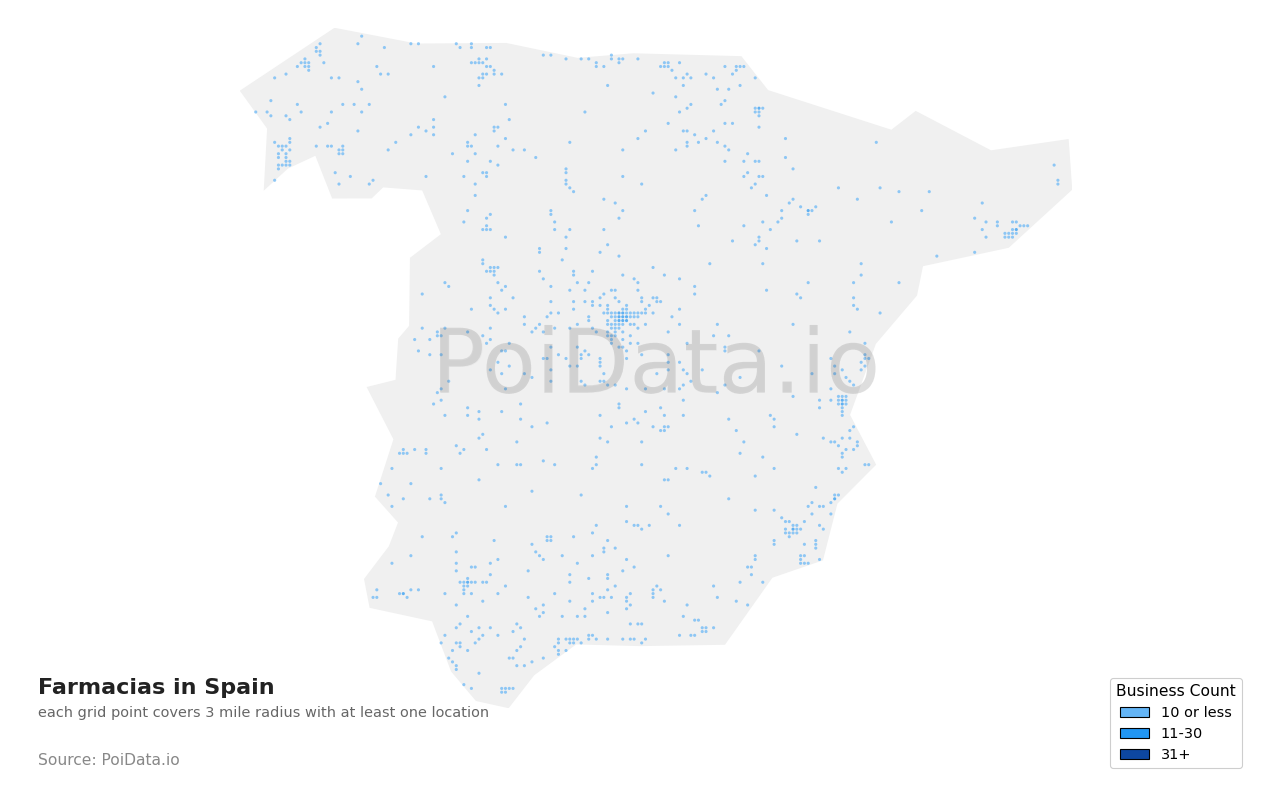 Farmacia density map for Spain