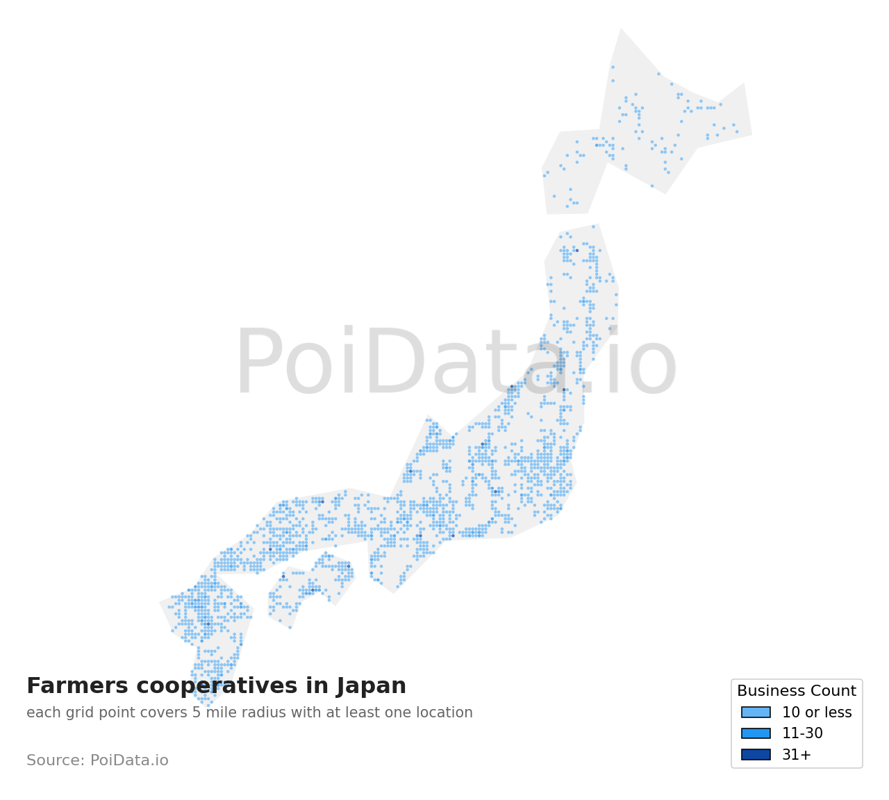 Farmers cooperative density map for Ishikawa, Japan