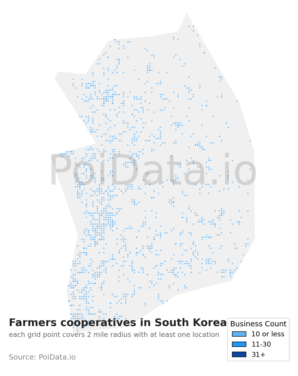 Farmers cooperative density map for South Korea