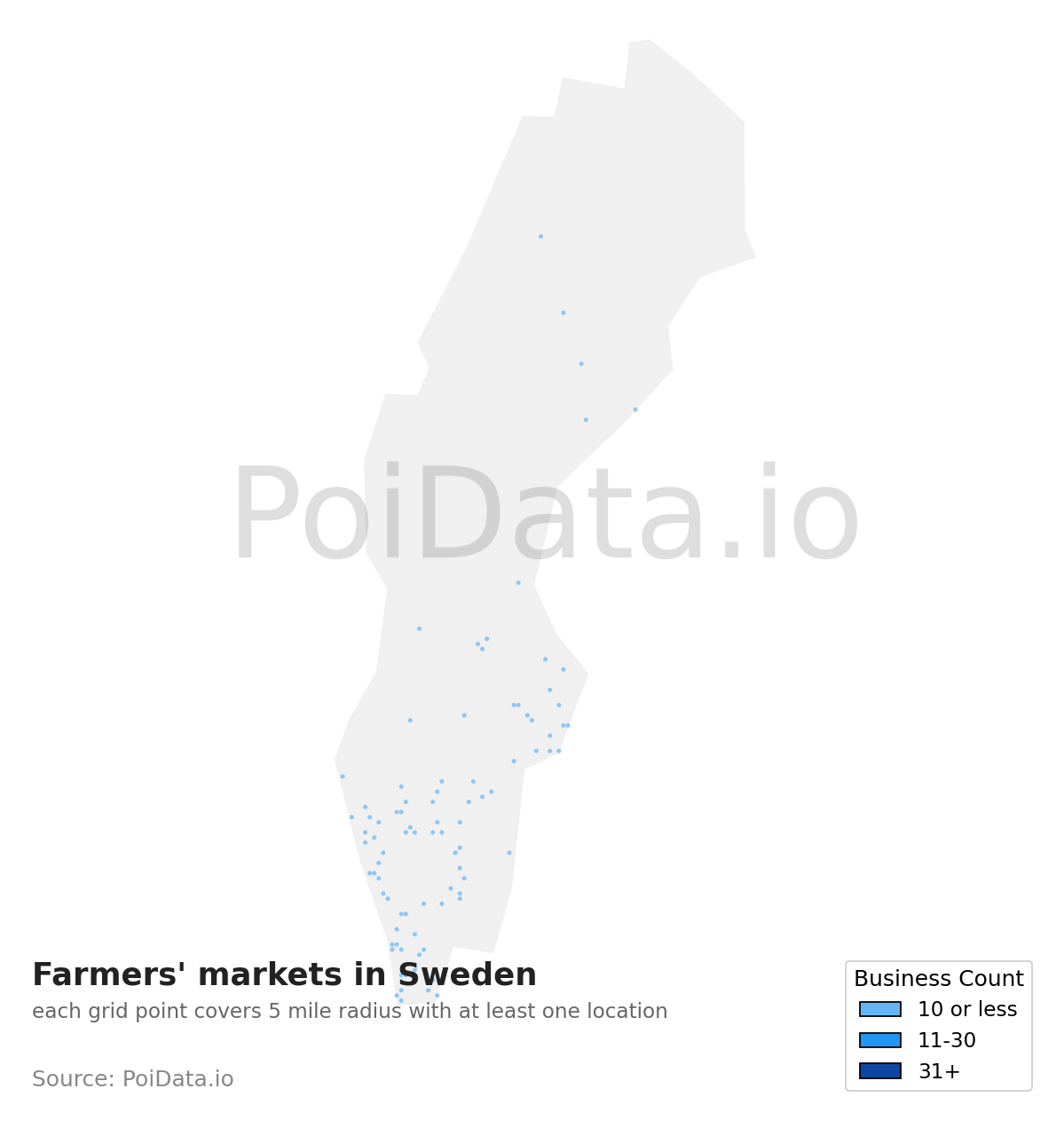 Farmers' market density map for Sweden
