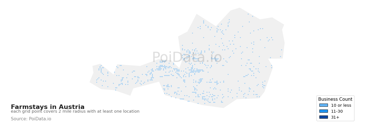 Farmstay density map for Austria