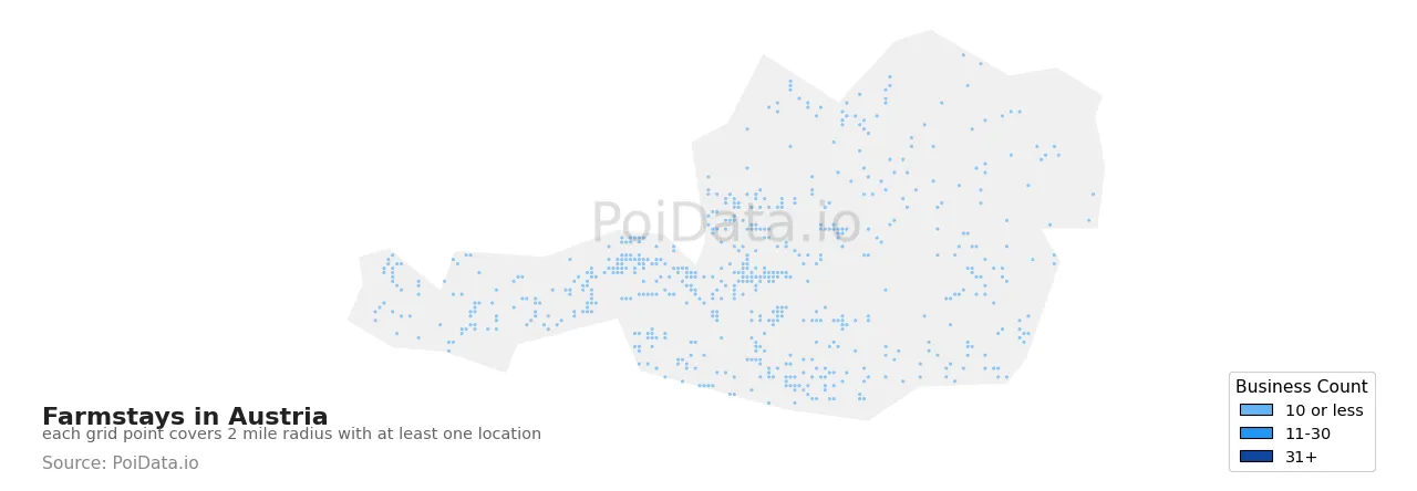 Farmstay density map for Austria