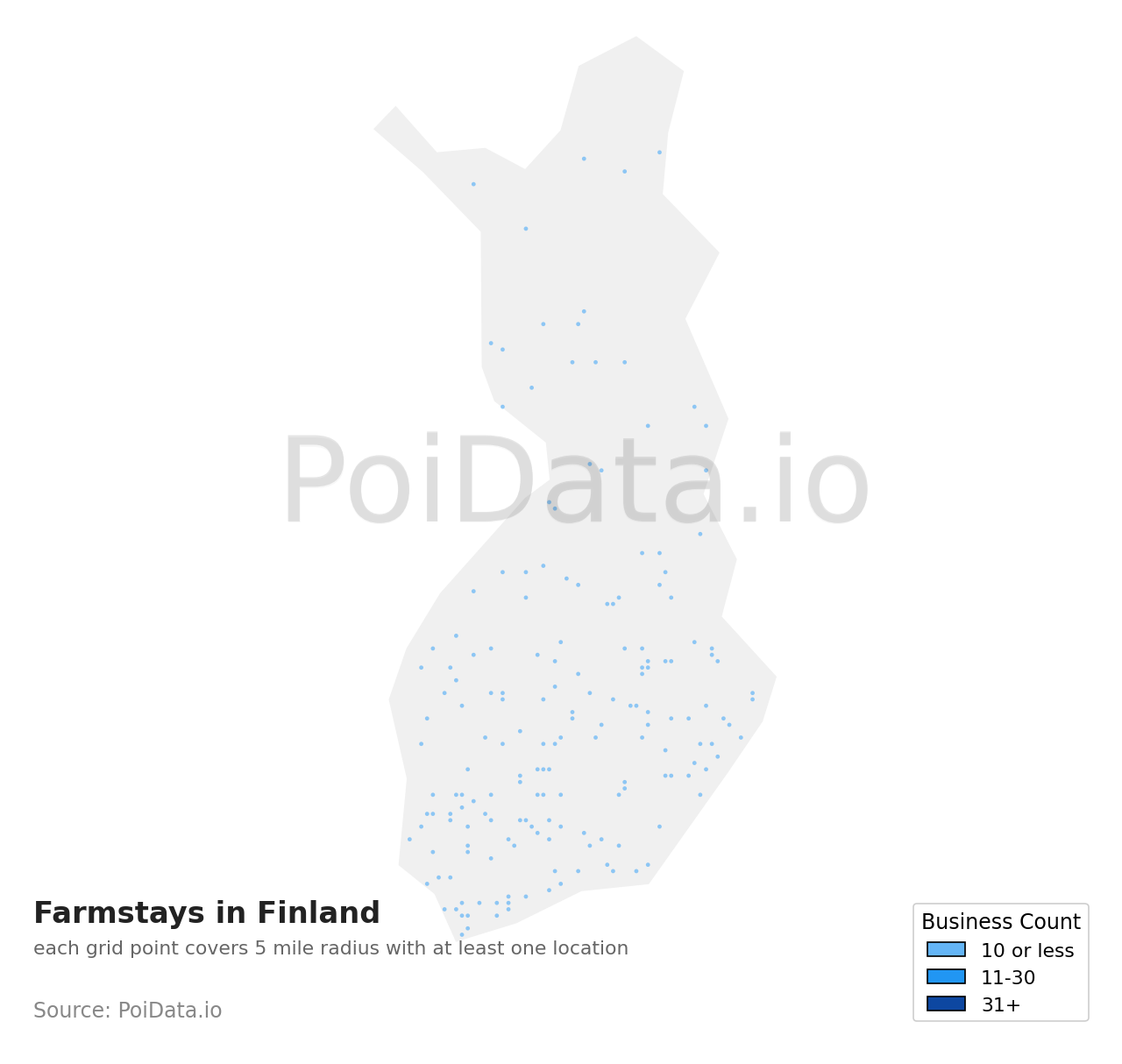 Farmstay density map for Finland