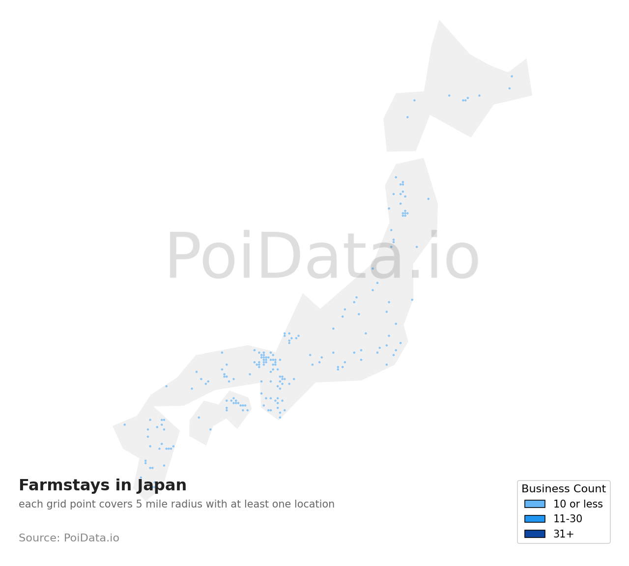Farmstay density map for Japan