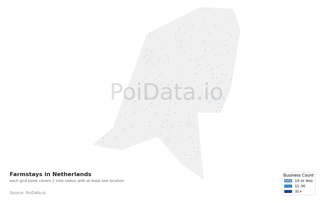 Farmstay density map for Netherlands