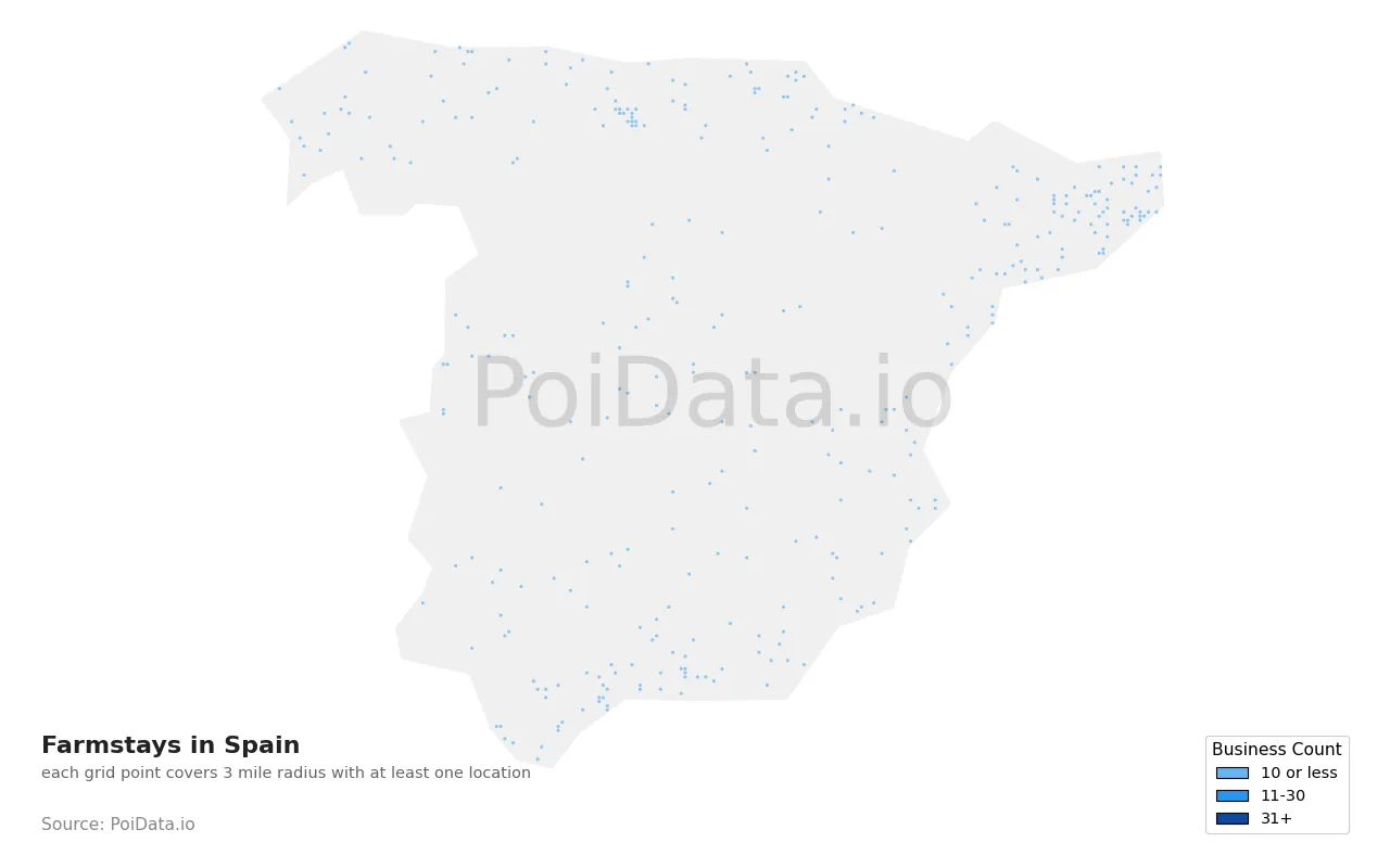 Farmstay density map for Spain