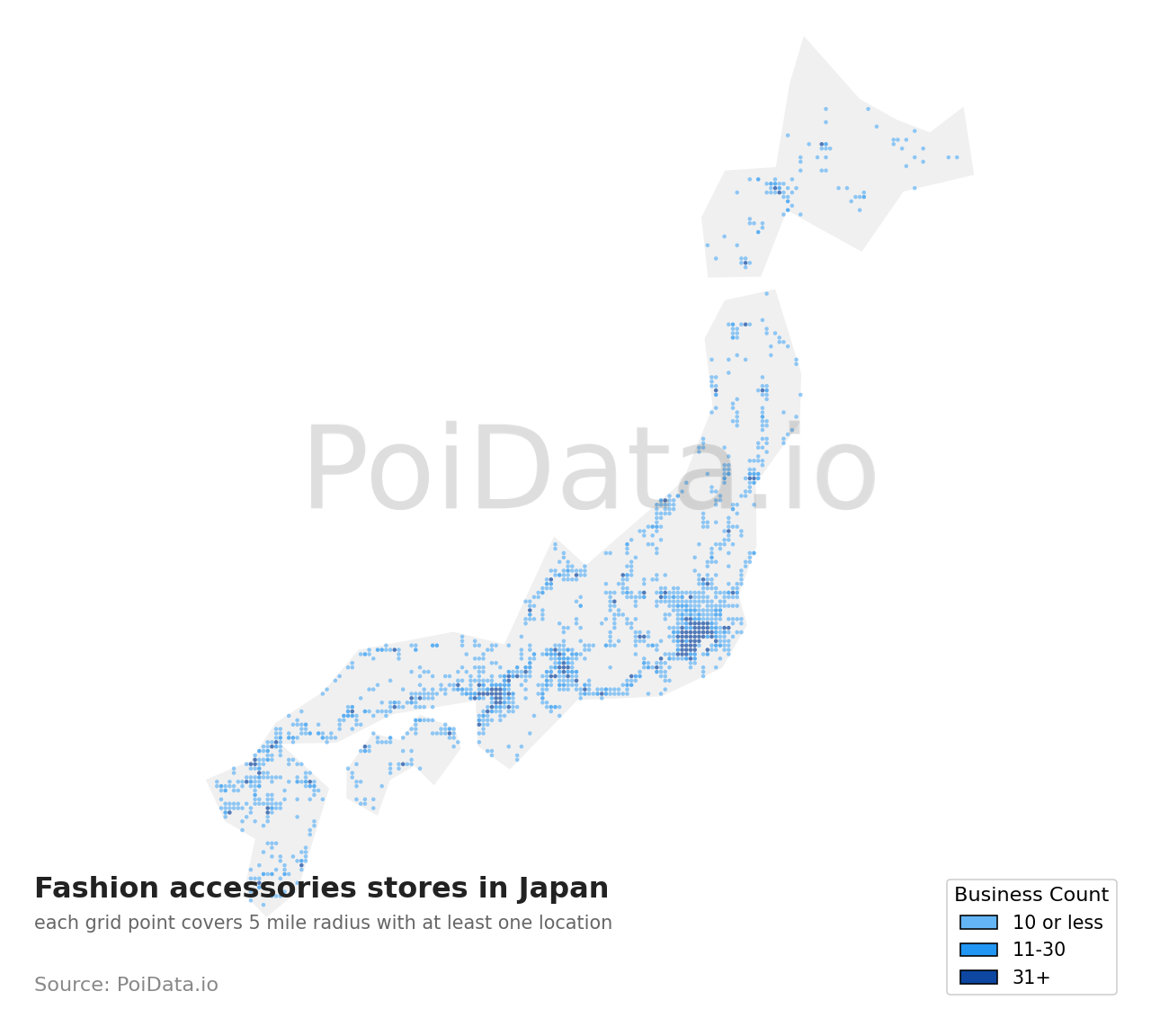 Fashion accessories store density map for Japan