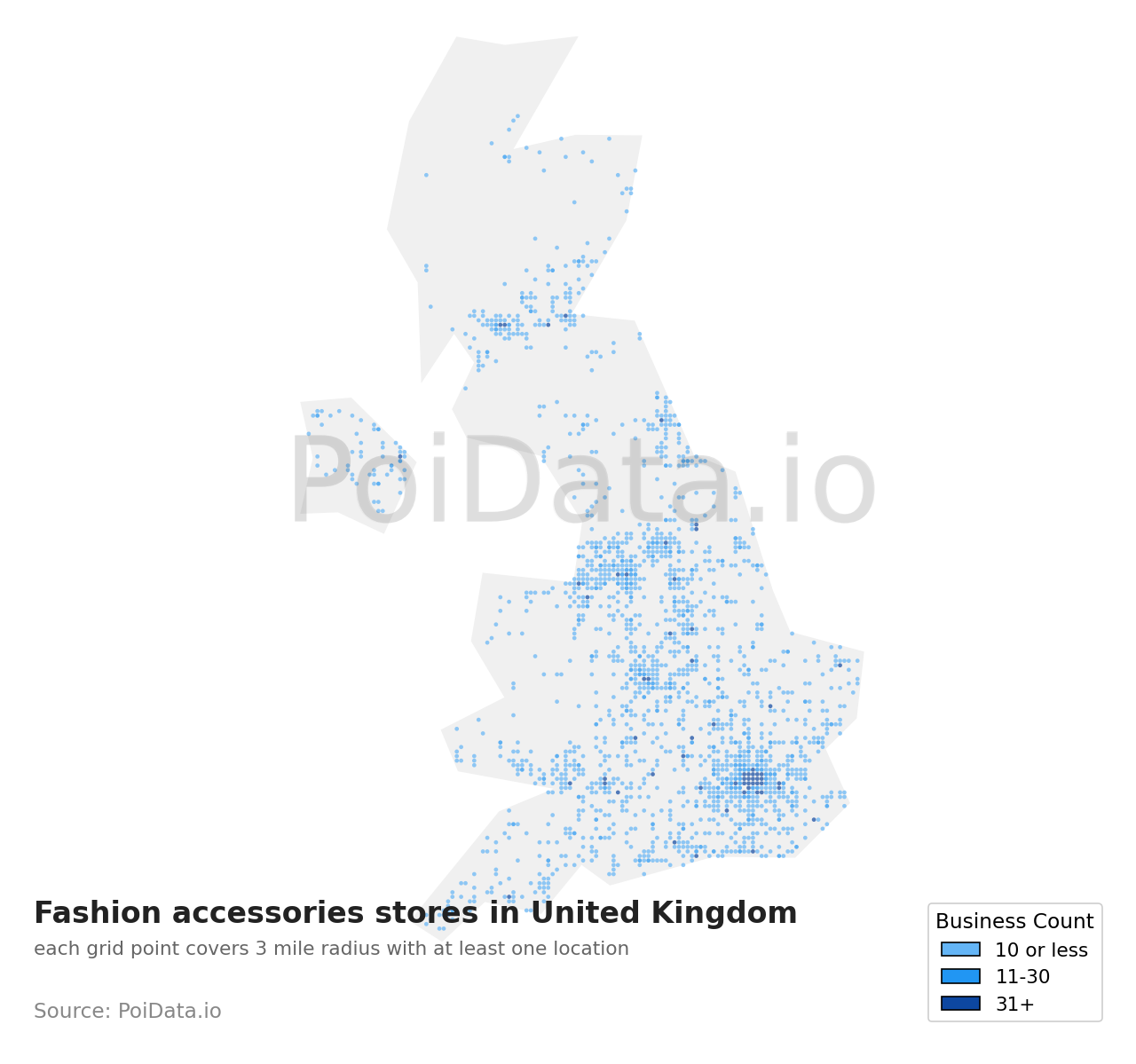 Fashion accessories store density map for United Kingdom