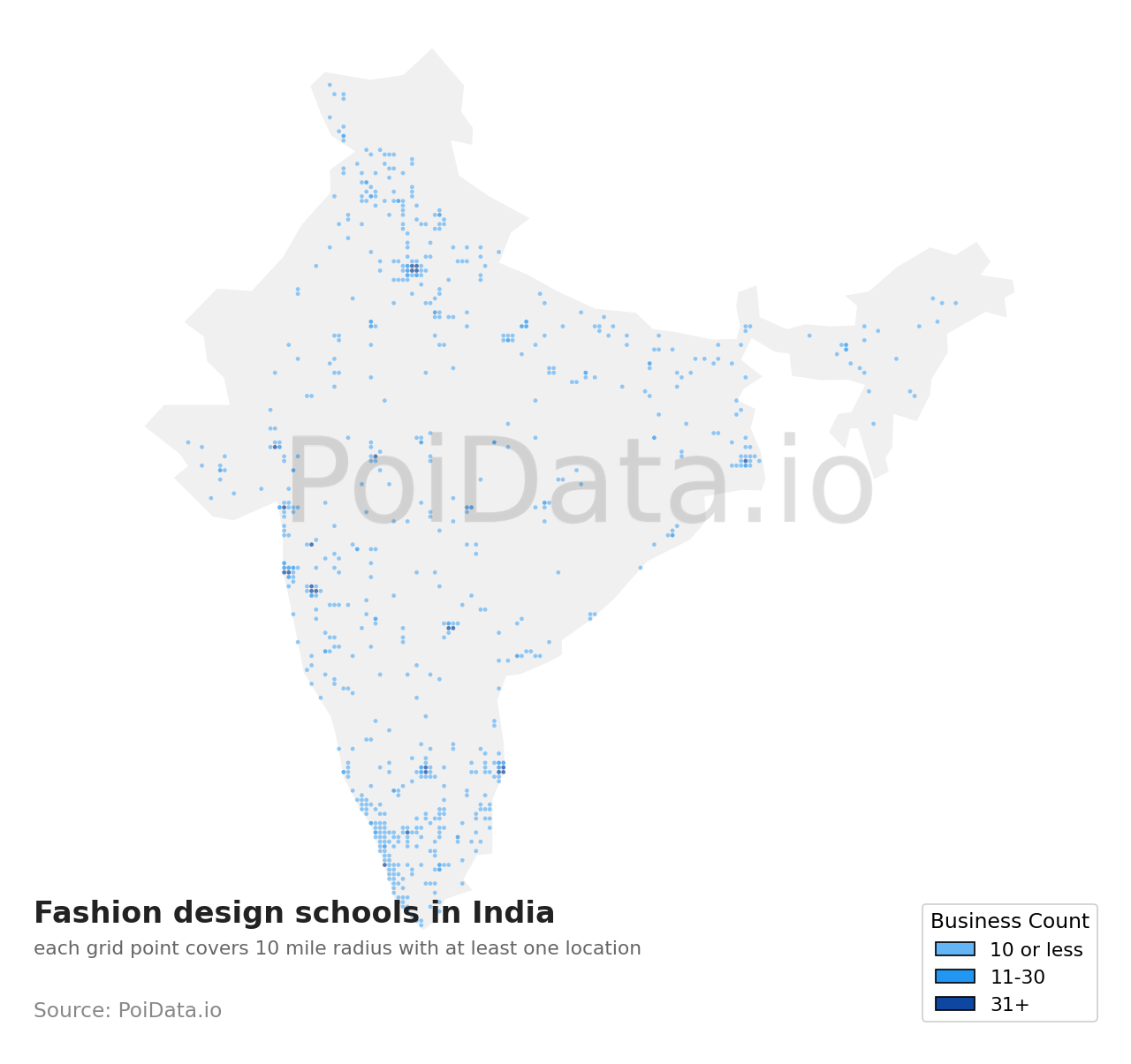 Fashion design school density map for India