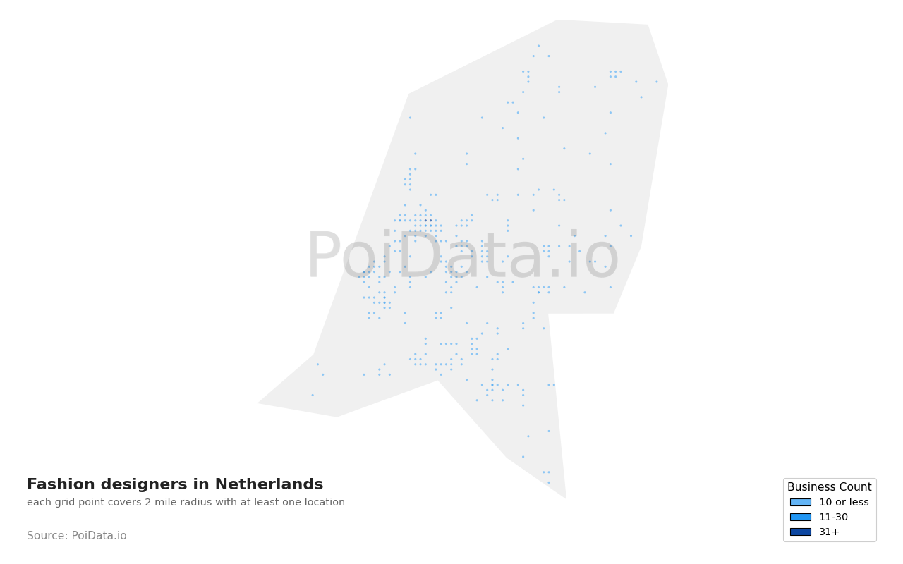 Fashion designer density map for Netherlands