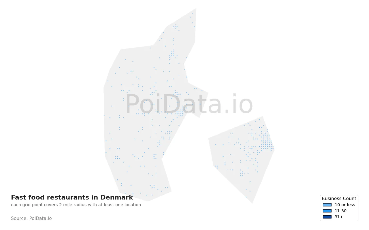 Fast food restaurant density map for Denmark