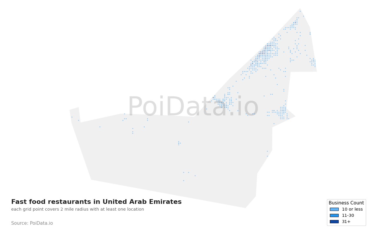 Fast food restaurant density map for United Arab Emirates
