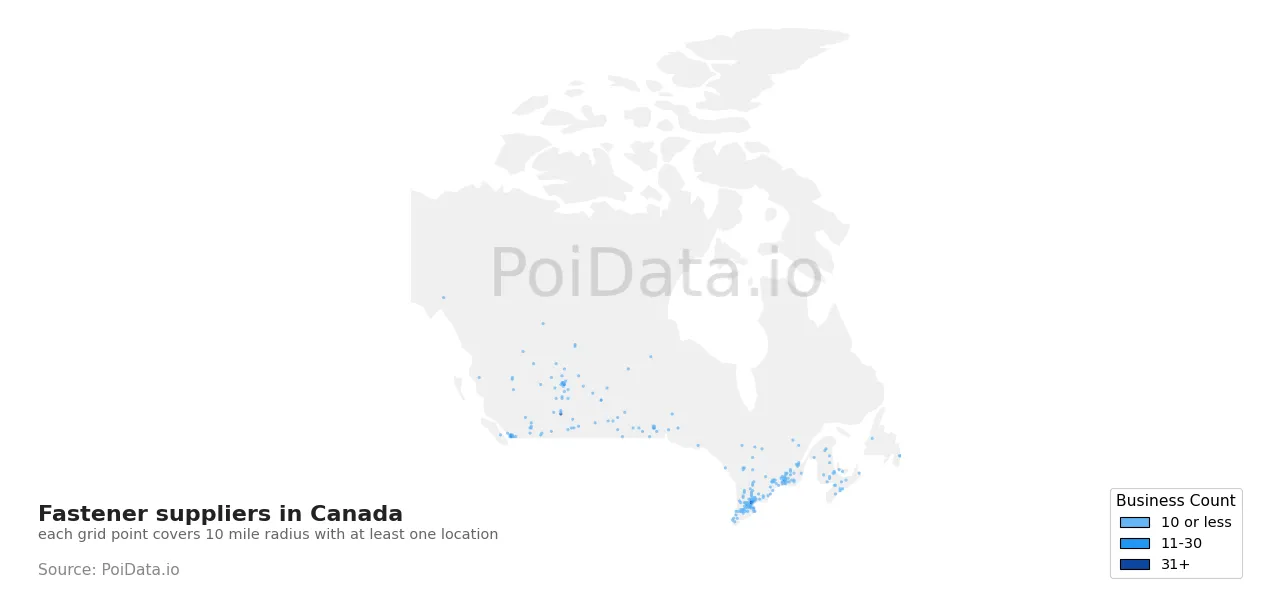 Fastener supplier density map for Canada