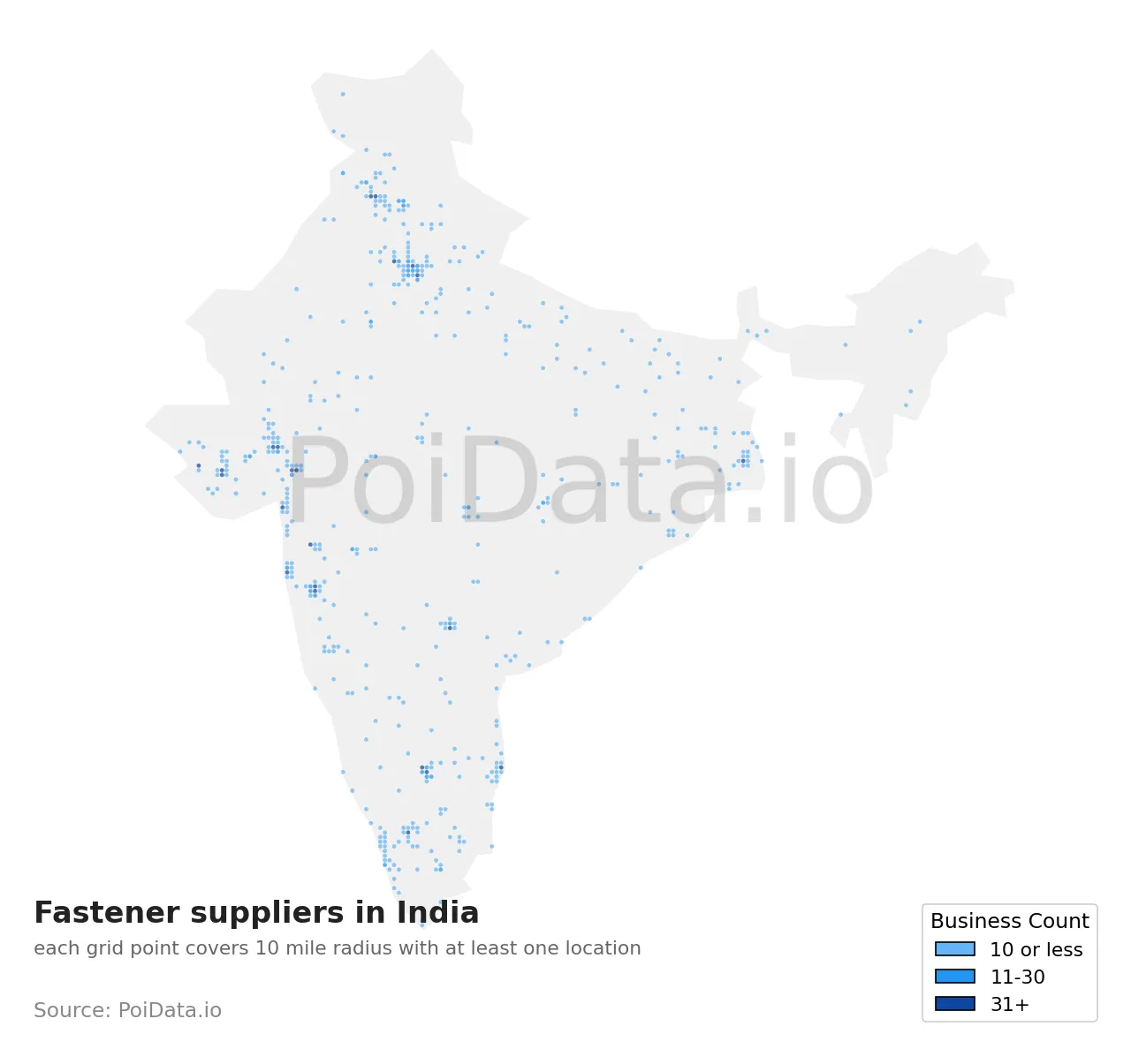 Fastener supplier density map for India
