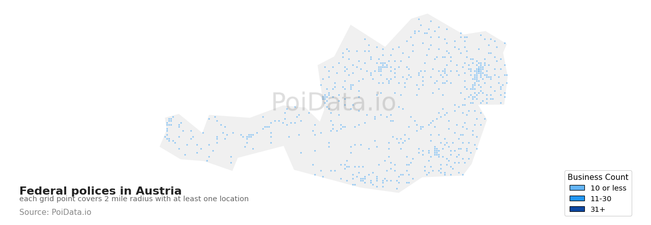 Federal police density map for Austria