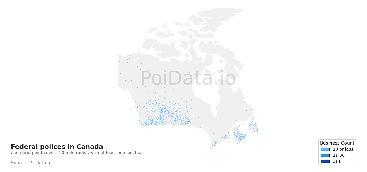 Federal police density map for Quebec, Canada