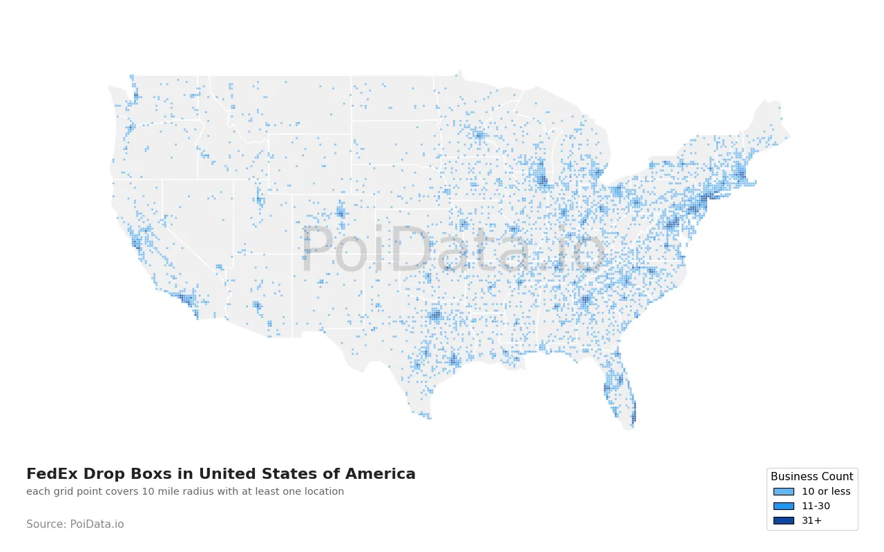 FedEx Drop Box density map for United States