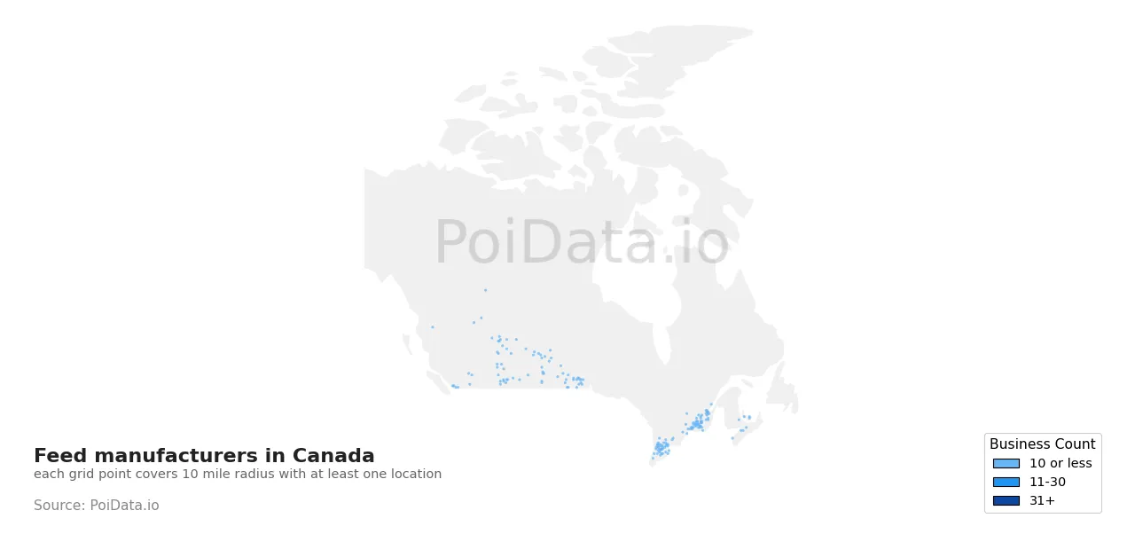 Feed manufacturer density map for Canada