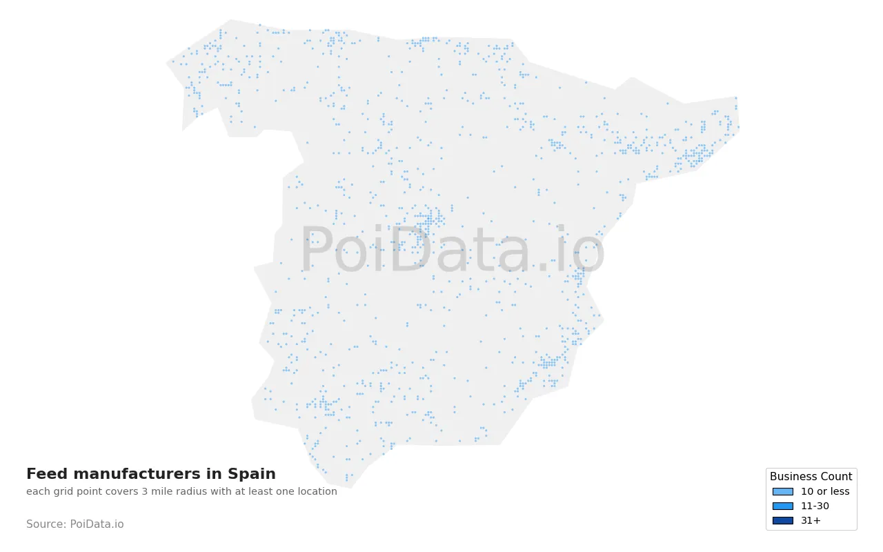Feed manufacturer density map for Spain