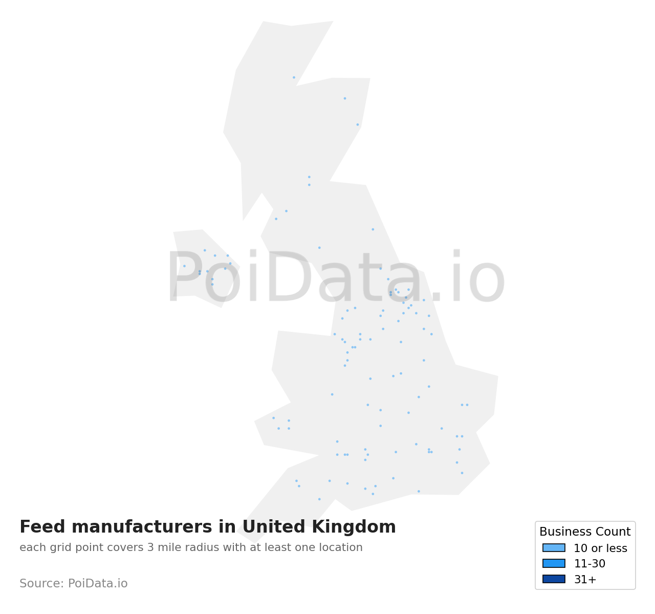 Feed manufacturer density map for United Kingdom