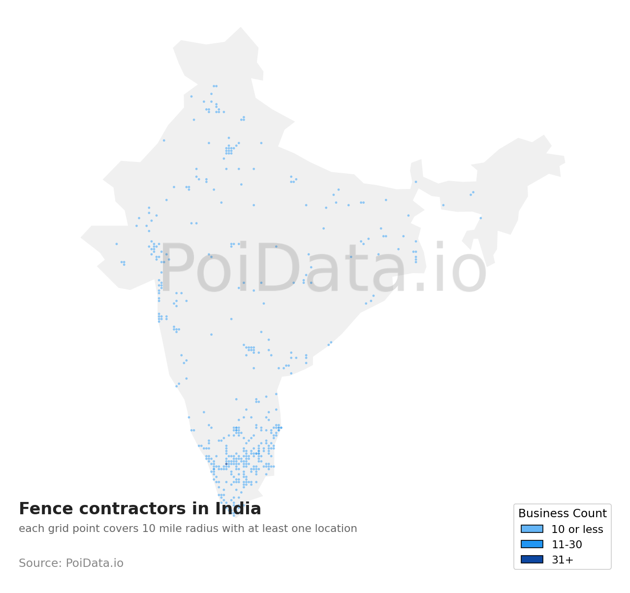 Fence contractor density map for India
