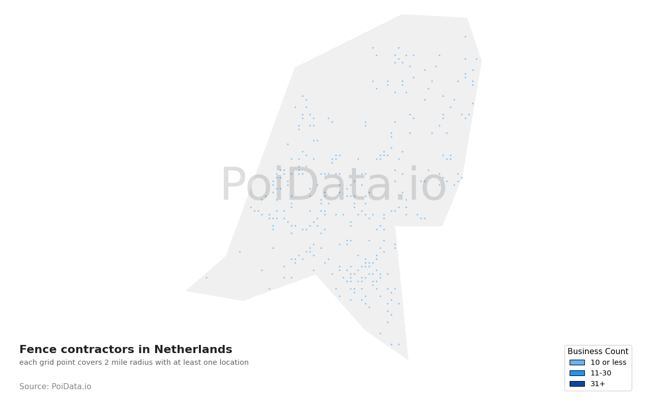 Fence contractor density map for Netherlands