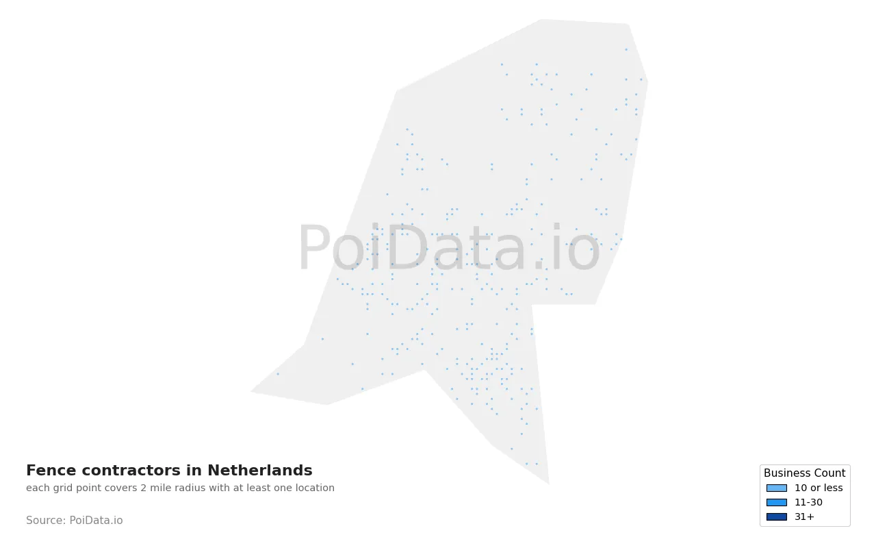 Fence contractor density map for Netherlands