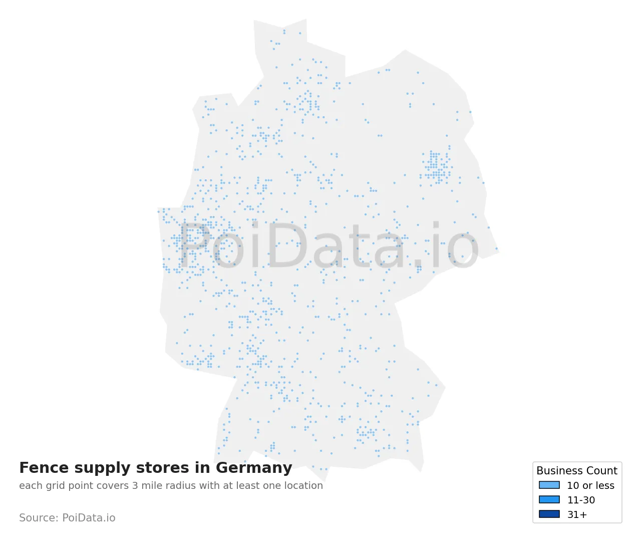 Fence supply store density map for Germany