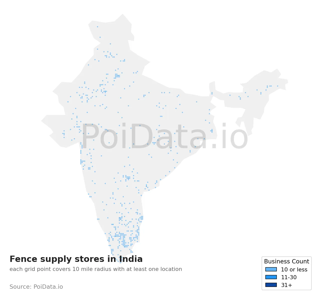 Fence supply store density map for India