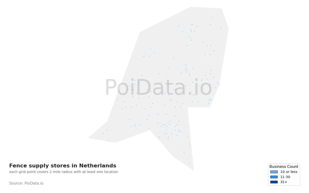 Fence supply store density map for Netherlands