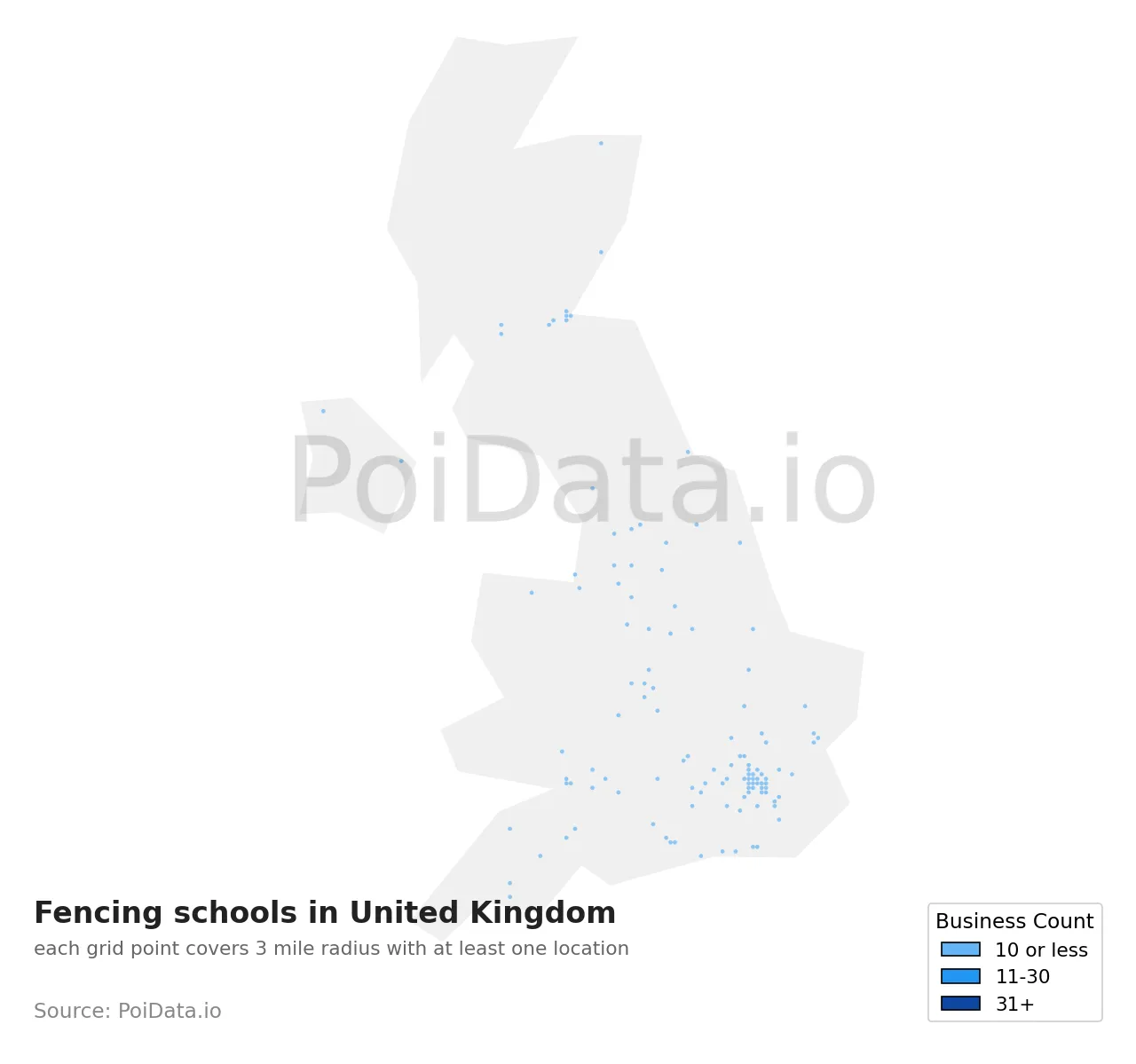 Fencing school density map for United Kingdom