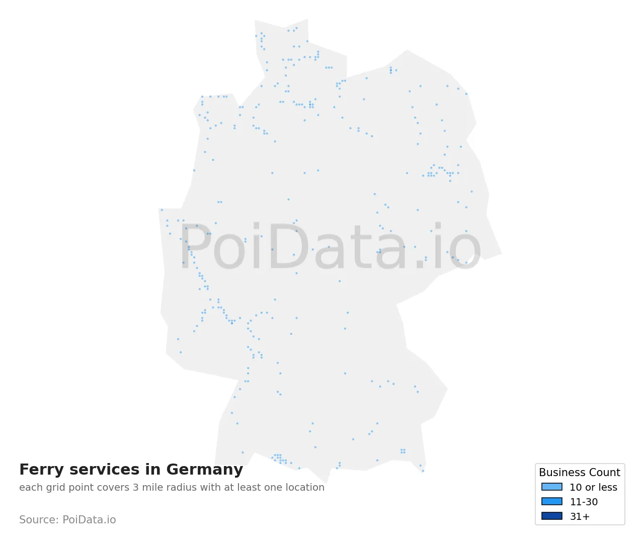 Ferry service density map for Germany