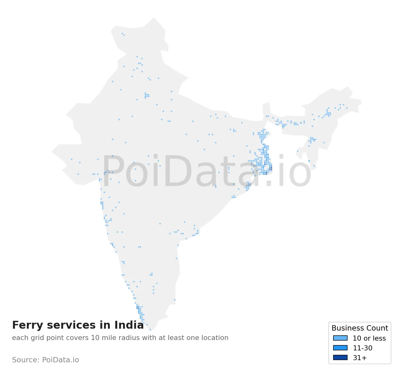Ferry service density map for India