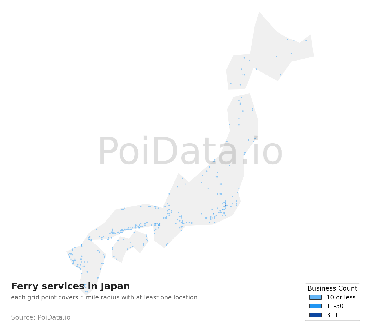 Ferry service density map for Japan