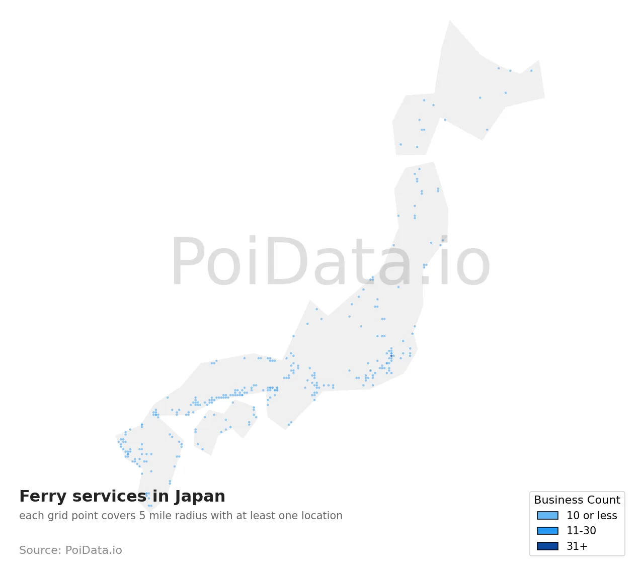 Ferry service density map for Japan